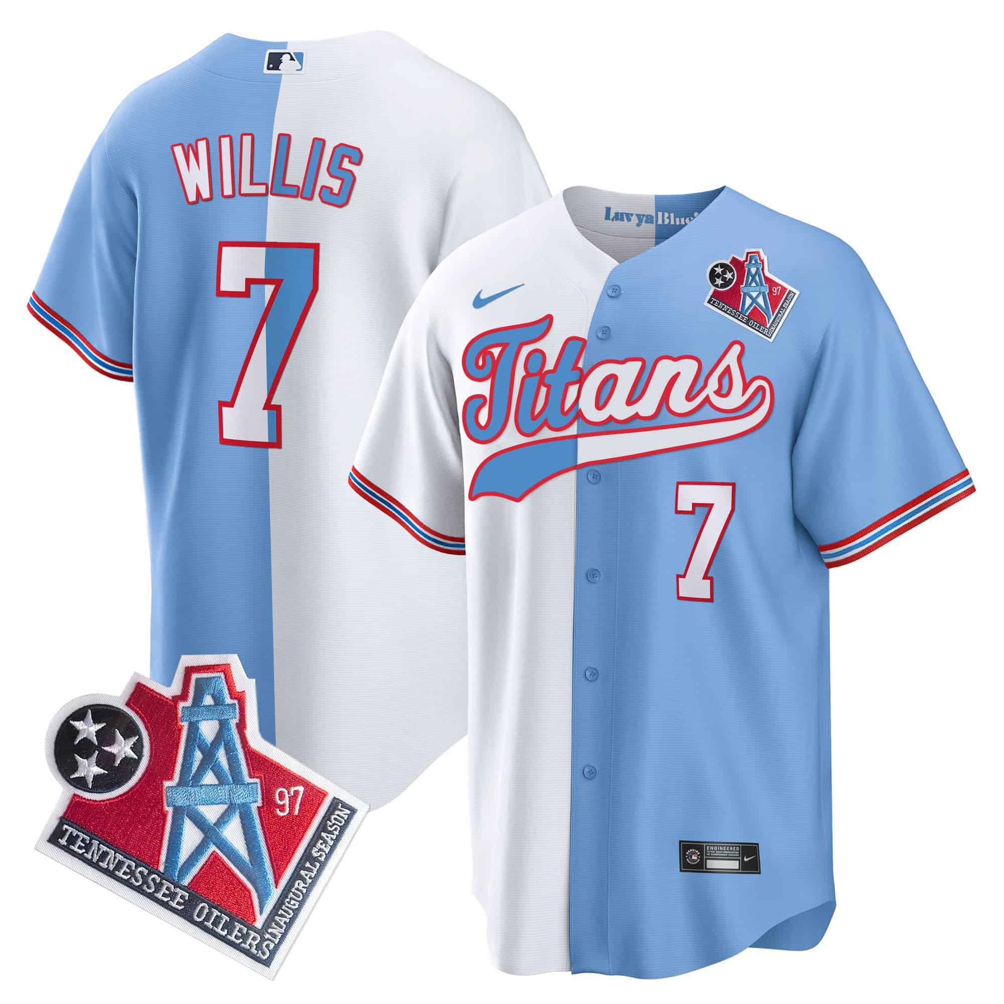 Men Tennessee Titans 7 Willis Light Blue with white Nike 1997 Throwback Limited Cool Base NFL Jersey